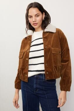 Adam Lippes x RTR Shearling Collar Corduroy Jacket - Size 12